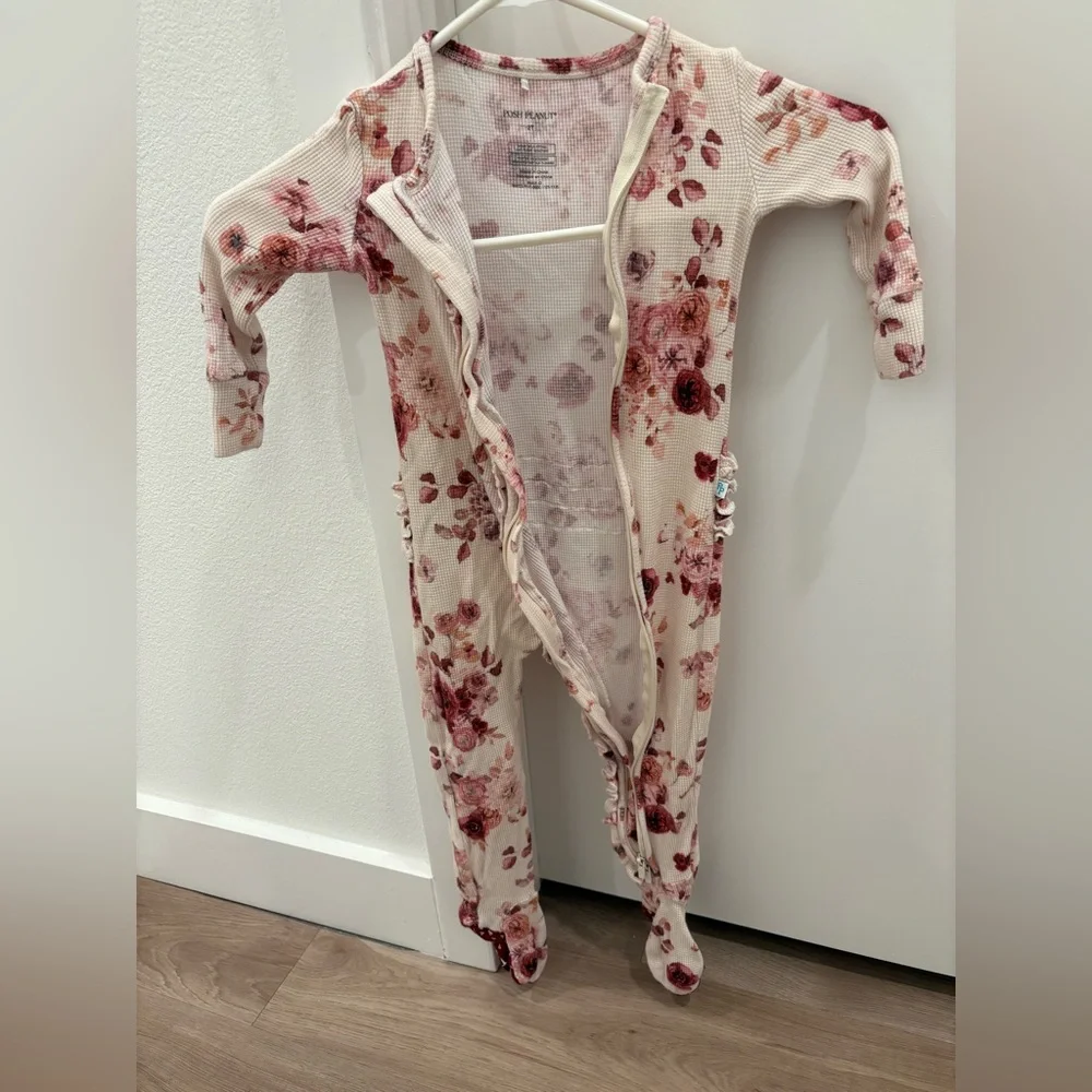 Posh Peanut Floral Ruffles Zip Up Footed Onesie